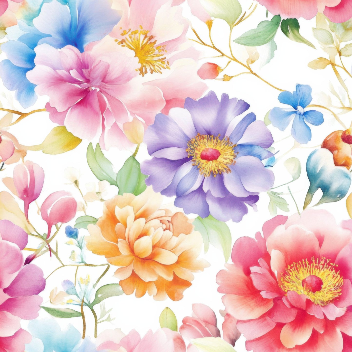 japanese floral, watercolor flowers, pink blooms, purple petals, coral flowers, blue blossoms, soft pastels, botanical pattern, delicate florals, quilting cotton, fabric panel, spring flowers, peony style, layered petals, gentle hues, floral motifs, artistic blooms, cotton fabric, seamless pattern, nature inspired