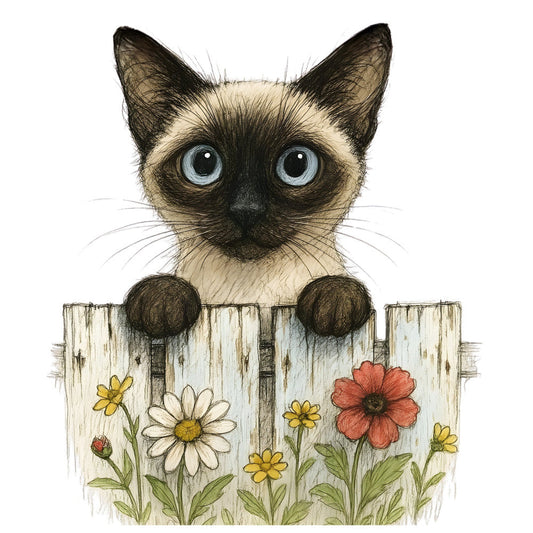 Kittens Peeking Over Fence Fabric Panel 6