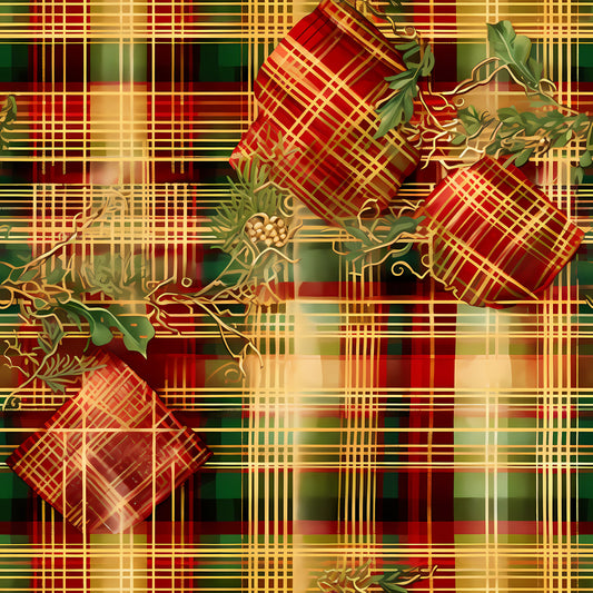 Red Green Gold Christmas Pattern 16 Quilting Cotton Fabric