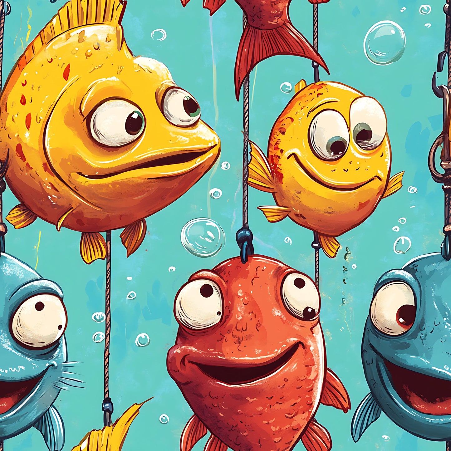Daily Deal: Funny Fish Faces Pattern 13 Quilting Cotton Fabric - 45" x 1 Yard"