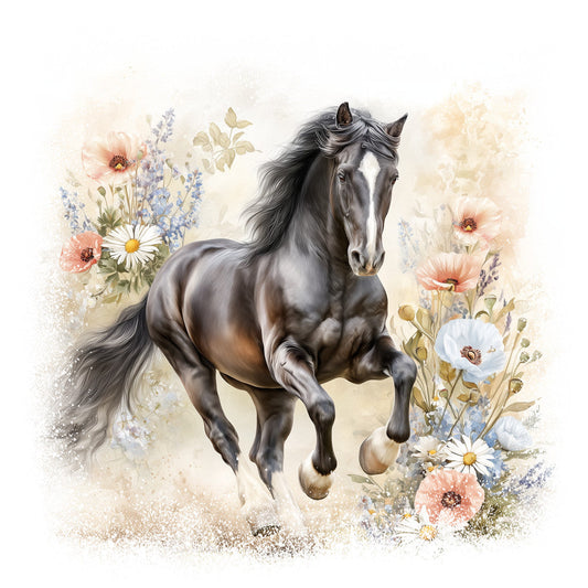 Horse in Field of Flowers Fabric Panel 16