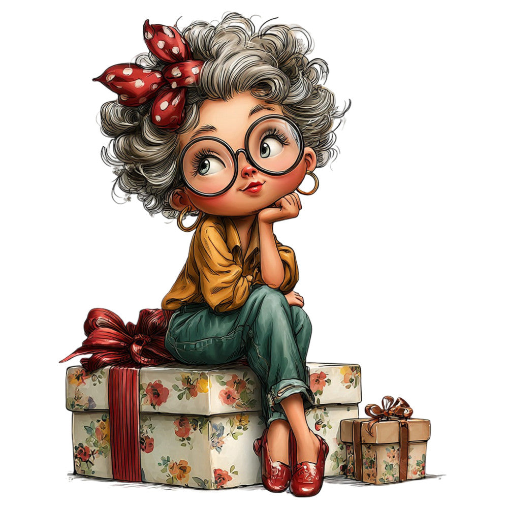 Whimsical Old Lady Birthday Fabric Panel 1