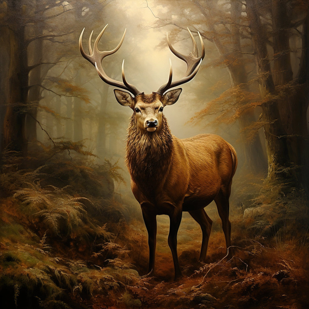 Majestic Deer in Misty Forest Fabric Panel 1
