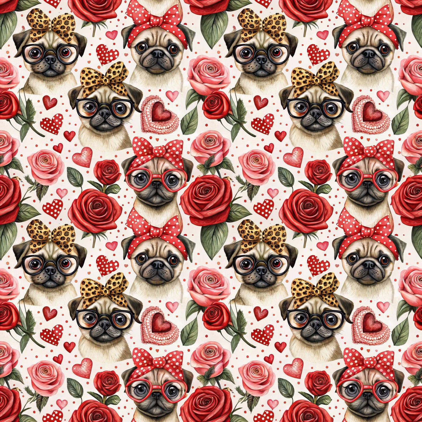 Daily Deal: Pugs and Roses Pattern 1 Quilting Cotton Fabric - 118" x 2 Yards"