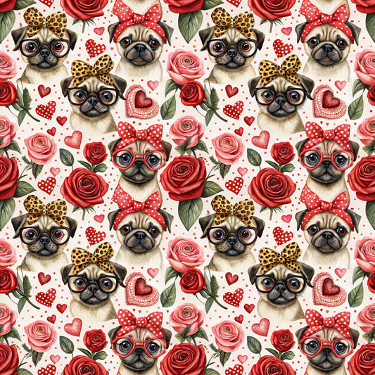 Daily Deal: Pugs and Roses Pattern 1 Quilting Cotton Fabric - 118" x 2 Yards"