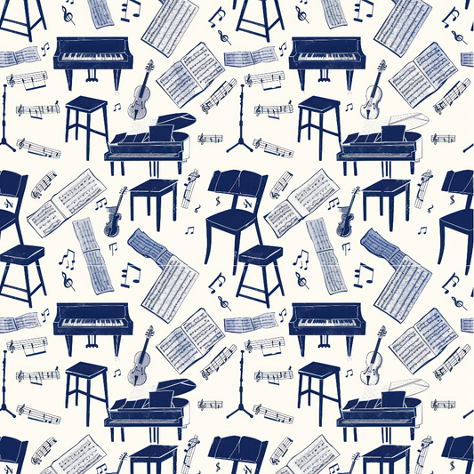Daily Deal: Blue Music Class Quilting Cotton Fabric - 45" x 2 Yards"