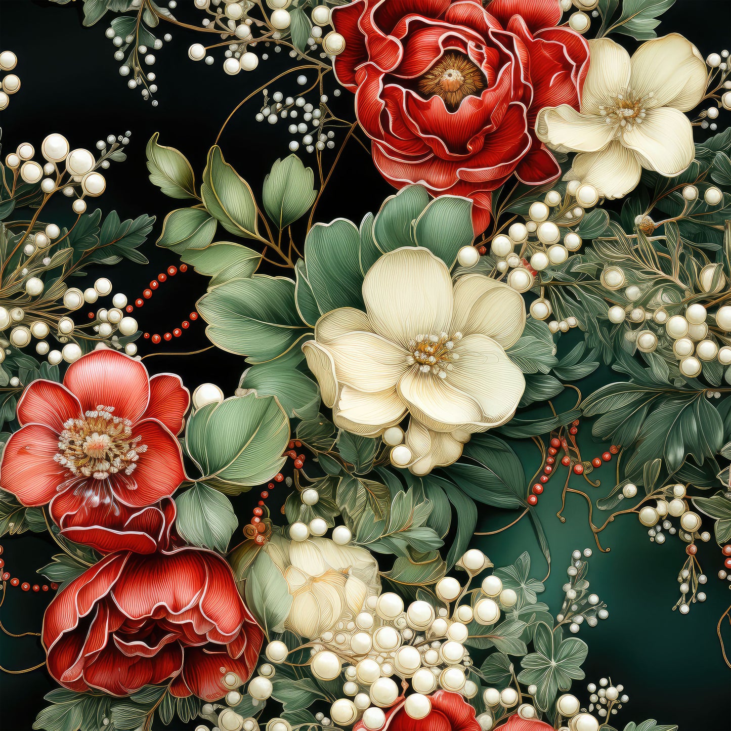 Christmas Florals Pattern 5 Quilting Cotton Fabric