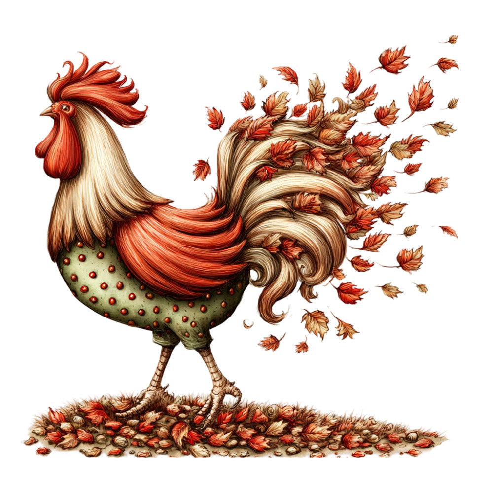 Whimsical Autumn Rooster Fabric Panel 21