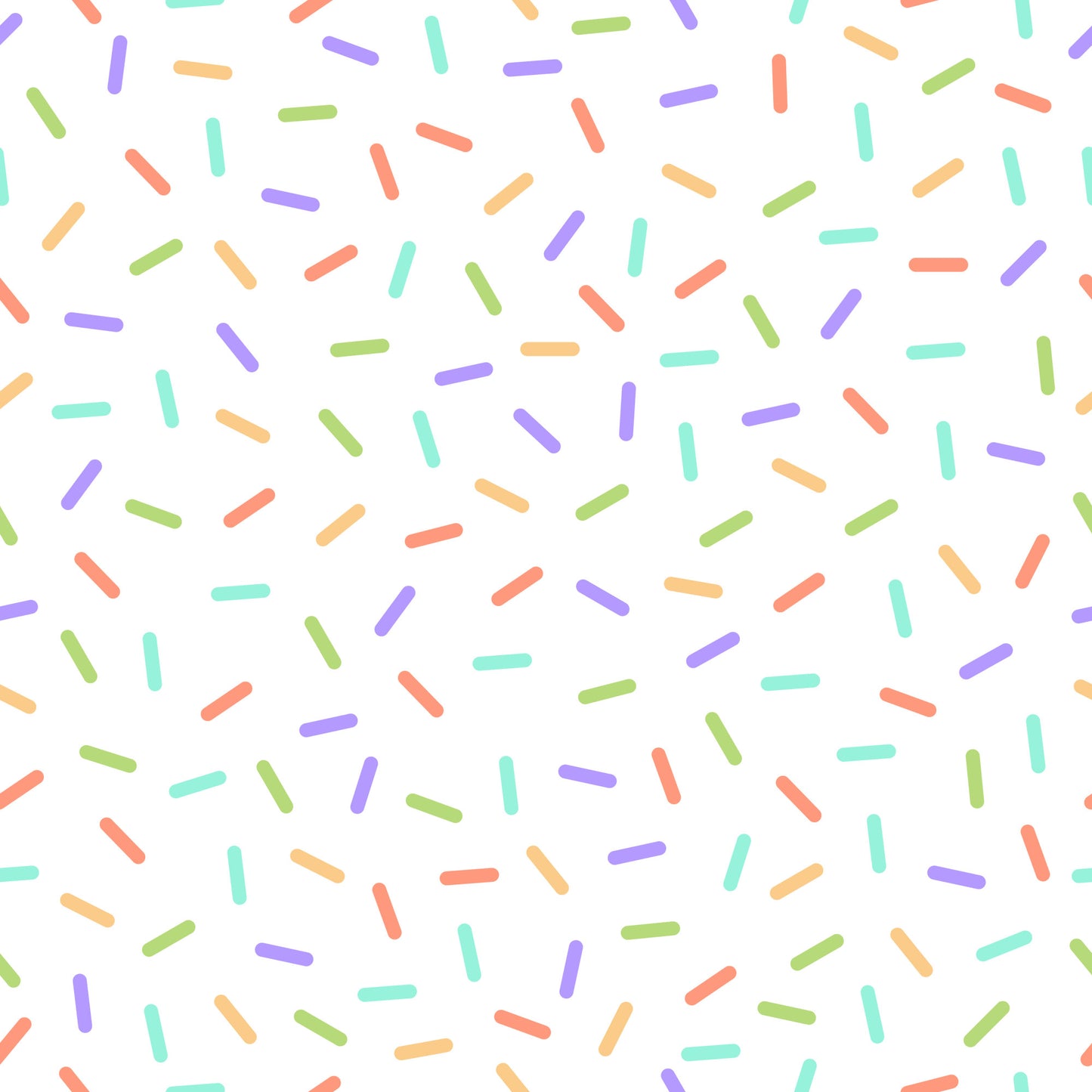 rainbow sprinkles, colorful confetti, pastel colors, purple, mint green, coral pink, yellow, lime green, scattered pattern, random placement, candy sprinkles, dessert theme, sweet treats, playful design, whimsical style, quilting cotton, fabric panel, bakery motif, celebration theme, cheerful mood