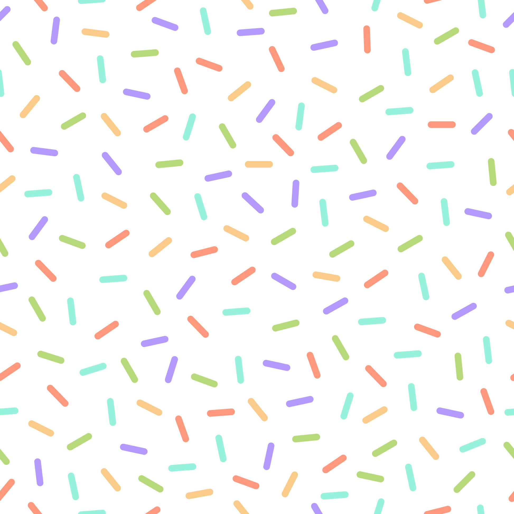 rainbow sprinkles, colorful confetti, pastel colors, purple, mint green, coral pink, yellow, lime green, scattered pattern, random placement, candy sprinkles, dessert theme, sweet treats, playful design, whimsical style, quilting cotton, fabric panel, bakery motif, celebration theme, cheerful mood