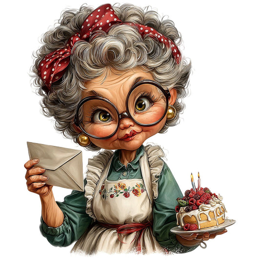 Whimsical Old Lady Birthday Fabric Panel 35