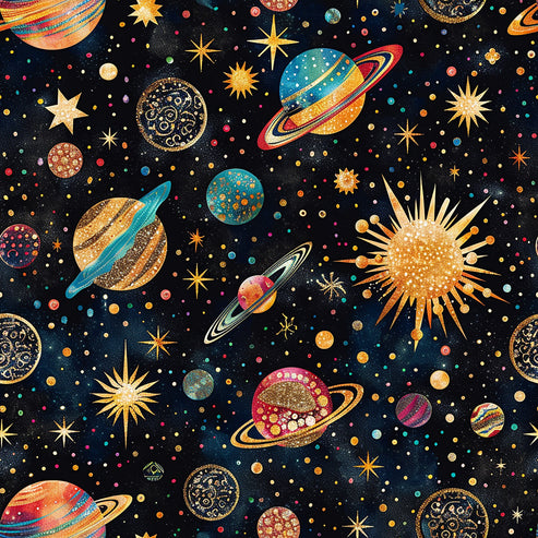 Planets and Stars Pattern 4 Quilting Cotton Fabric – FabricMegaStore.com