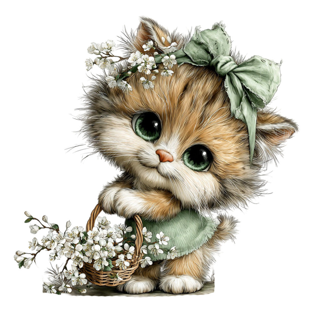 Whimsical Spring Cat Fabric Panel 11