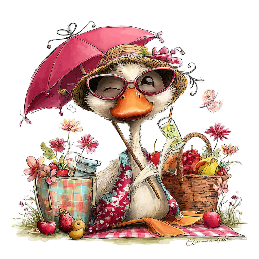 Whimsical Summer Goose Fabric Panel 11