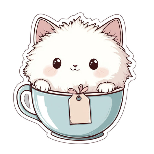 White Kawaii Cat Fabric Panel 12