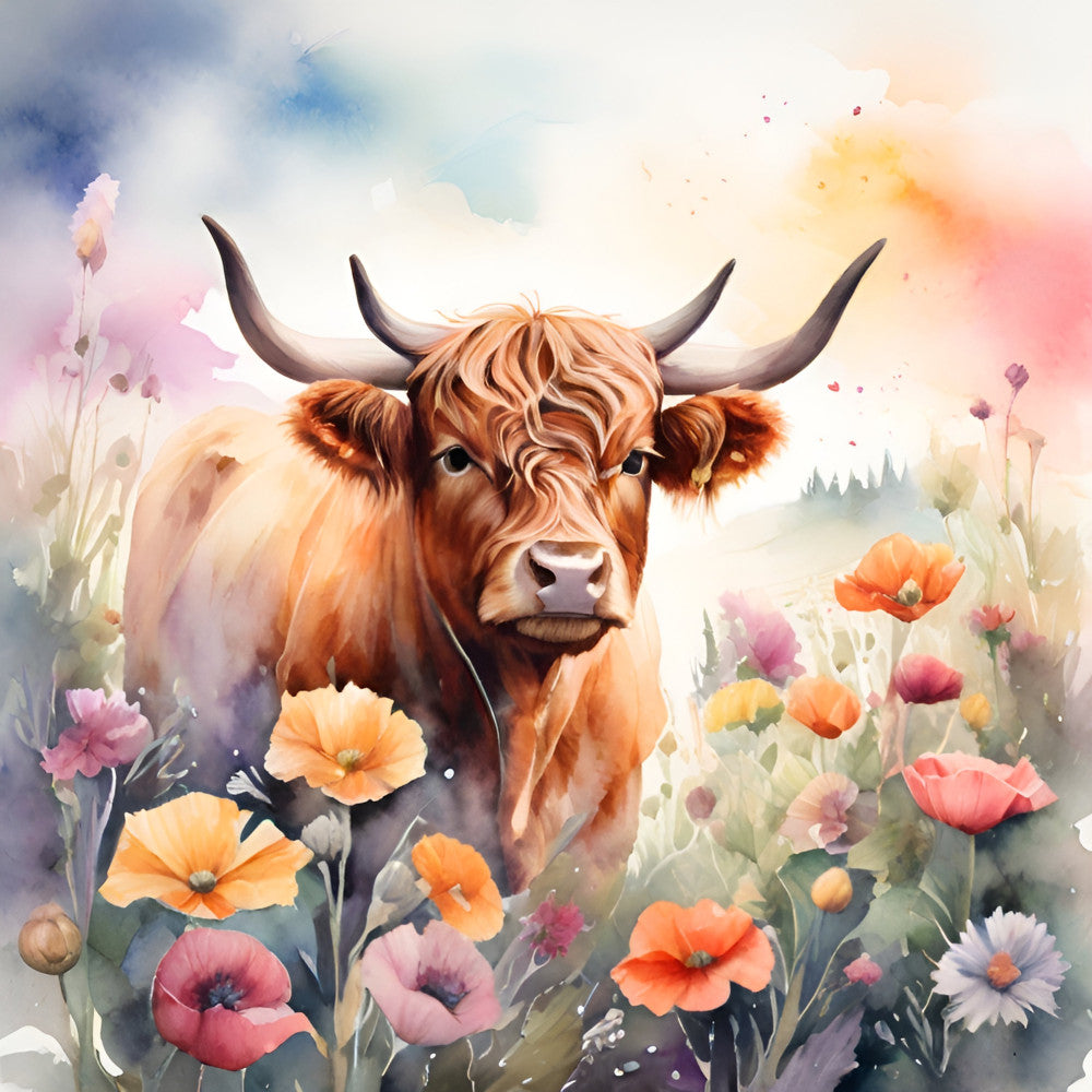 Highland Cow Art Fabric Panel 5