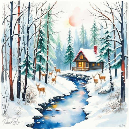 Deer by River Fabric Panel 1