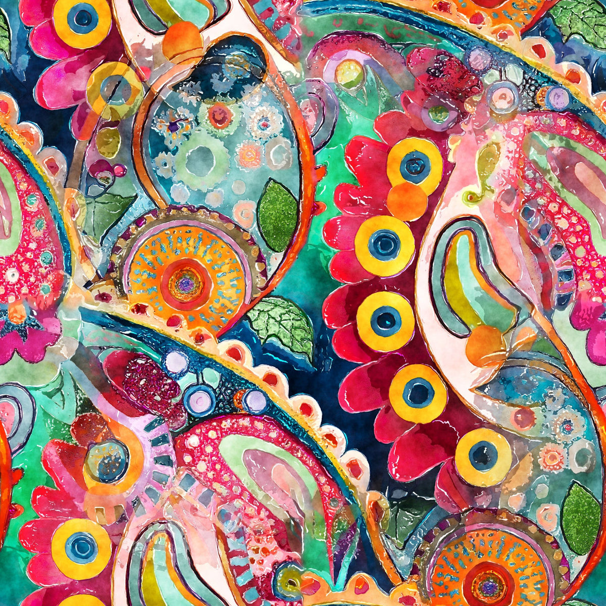 Daily Deal: Watercolor Boho Patterns Pattern 8 Quilting Cotton Fabric - 45" x 2 Yards"