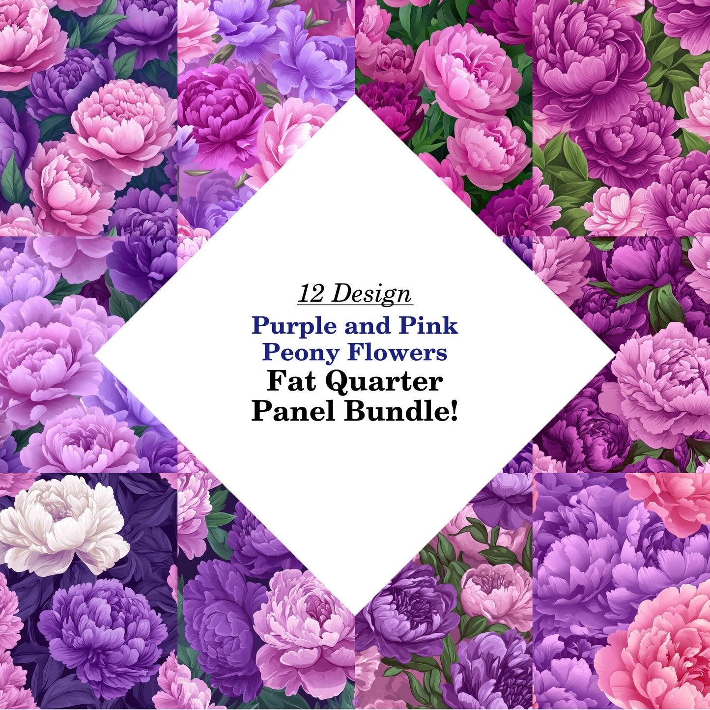 Purple and Pink Peony Flowers Fat Quarter Bundle
