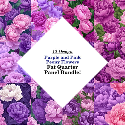 Purple and Pink Peony Flowers Fat Quarter Bundle