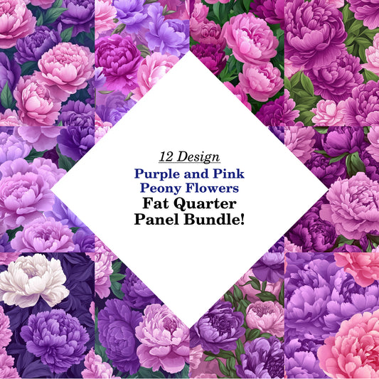 Purple and Pink Peony Flowers Fat Quarter Bundle