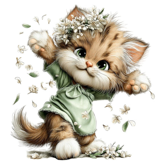 Whimsical Spring Cat Fabric Panel 1