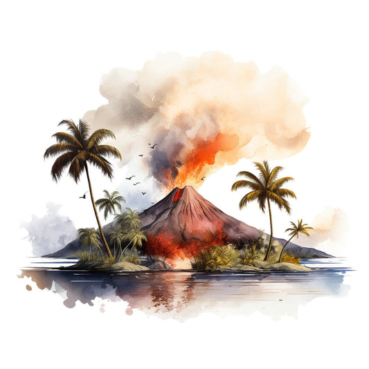 Watercolor Volcano Fabric Panel 22