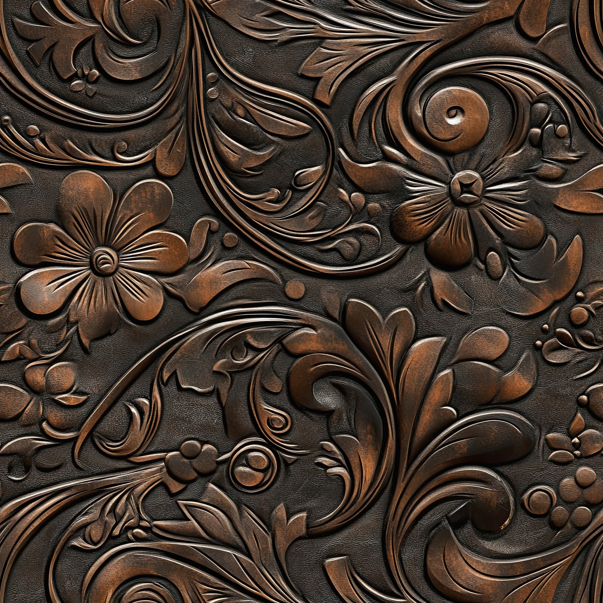 The Western Life Pattern 14 Quilting Cotton Fabric brown floral filigree swirl leaf vintage rustic textile design quilting cotton fabric yardage continuous American made