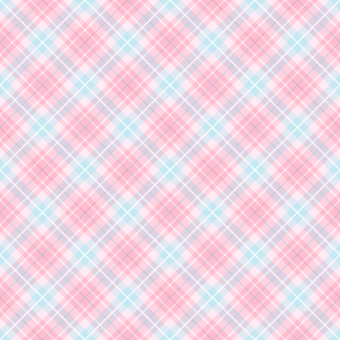 pink, blue, lavender, white, plaid pattern, diagonal stripes, checkered design, pastel colors, soft hues, quilting cotton, fabric panel, tea party theme, feminine style, craft material, sewing supplies, gentle pattern, light colors, crosshatch lines, sweet aesthetic