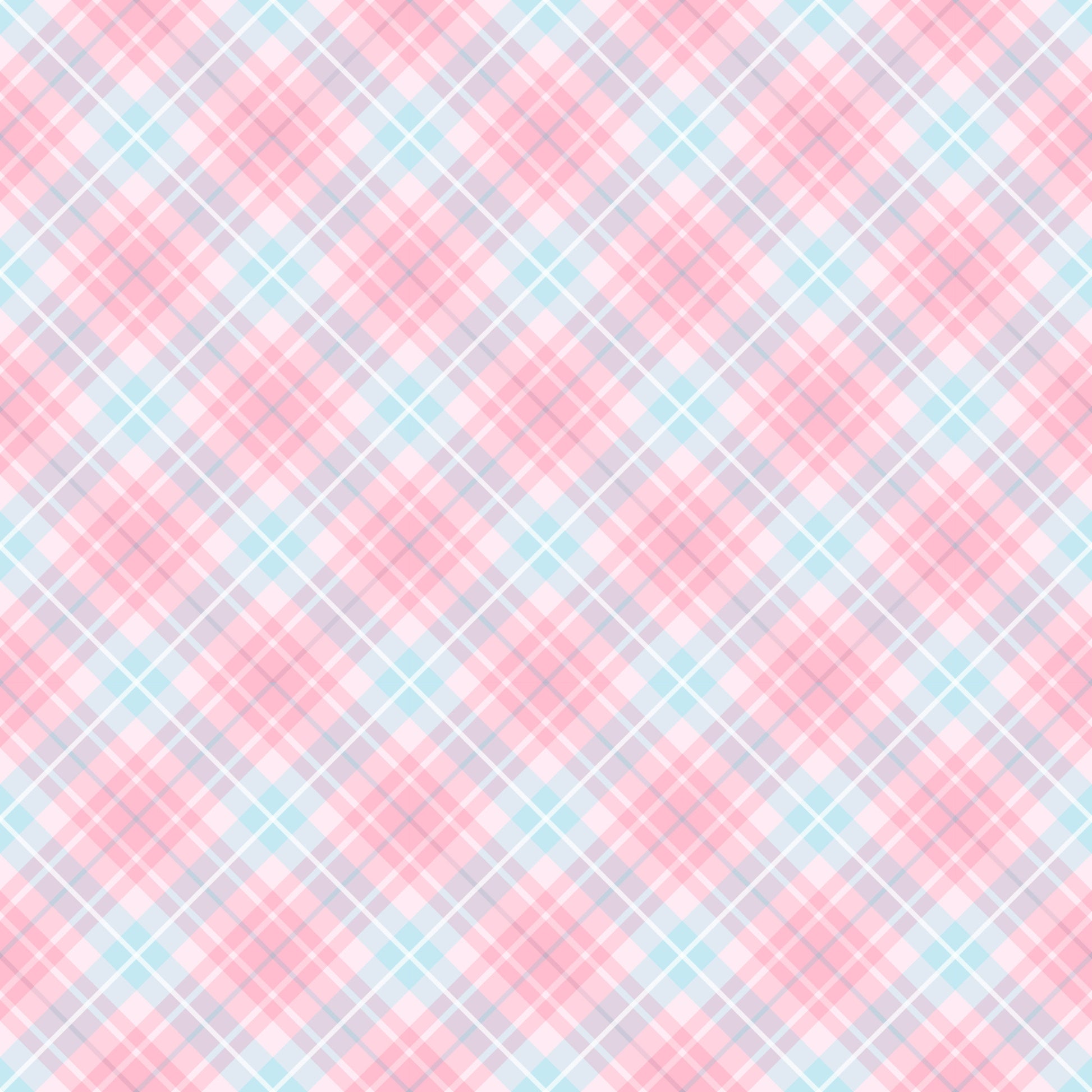 pink, blue, lavender, white, plaid pattern, diagonal stripes, checkered design, pastel colors, soft hues, quilting cotton, fabric panel, tea party theme, feminine style, craft material, sewing supplies, gentle pattern, light colors, crosshatch lines, sweet aesthetic