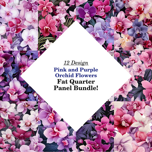 Pink and Purple Orchid Flowers Fat Quarter Bundle