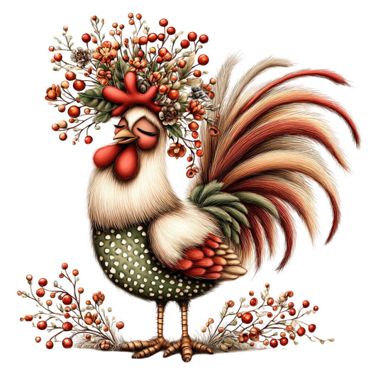 Whimsical Autumn Rooster Fabric Panel 3
