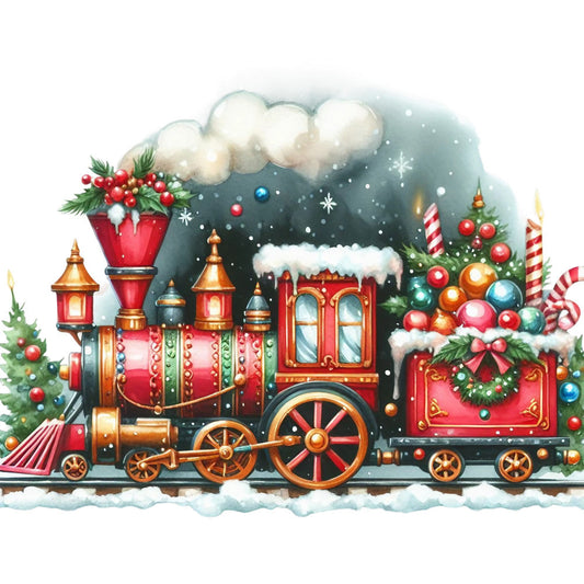 Christmas Spirit Trains Fabric Panel 16