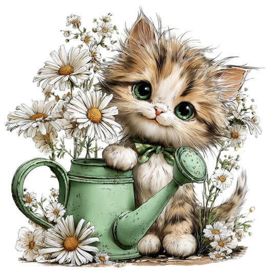 Whimsical Spring Cat Fabric Panel 24