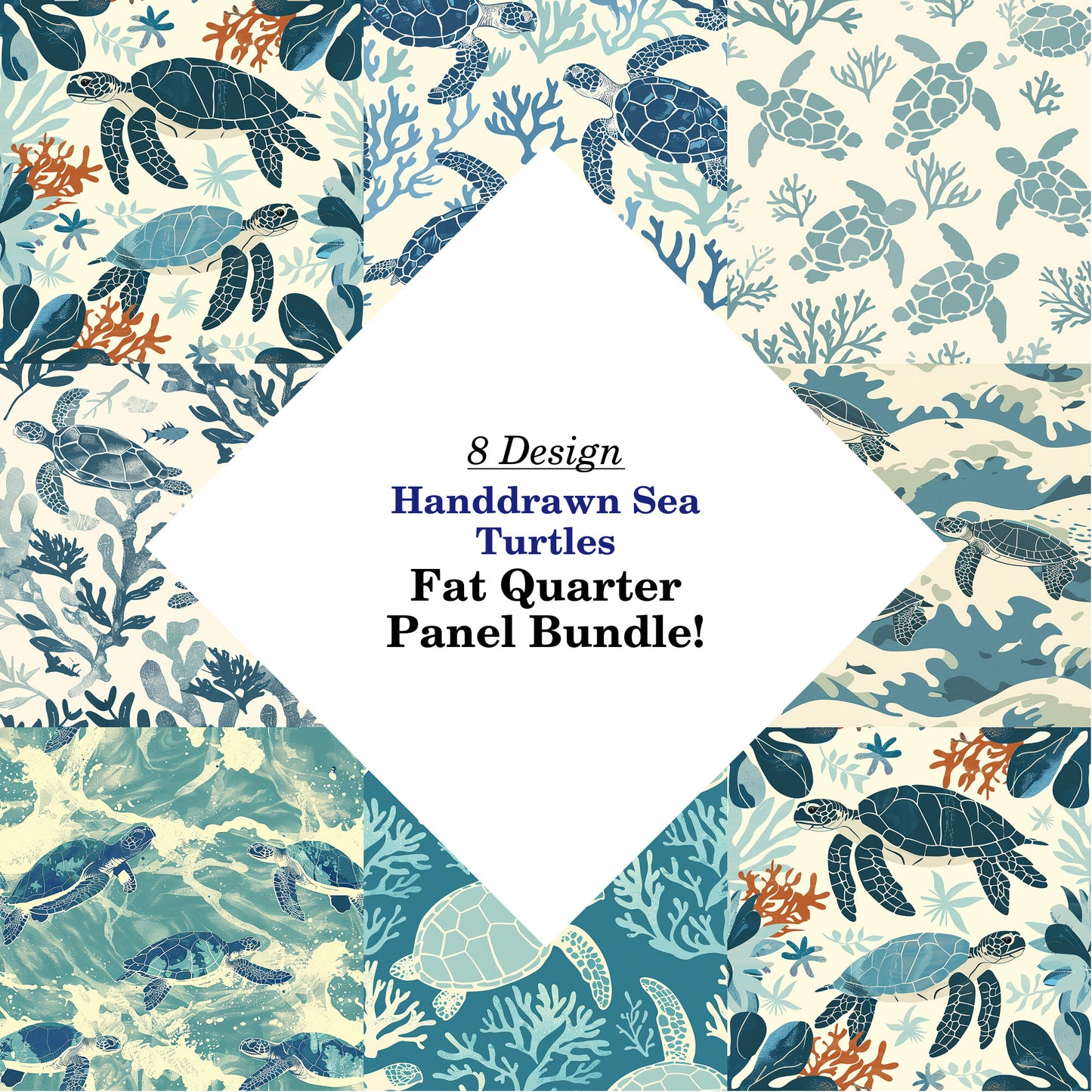Handdrawn Sea Turtles Fat Quarter Bundle