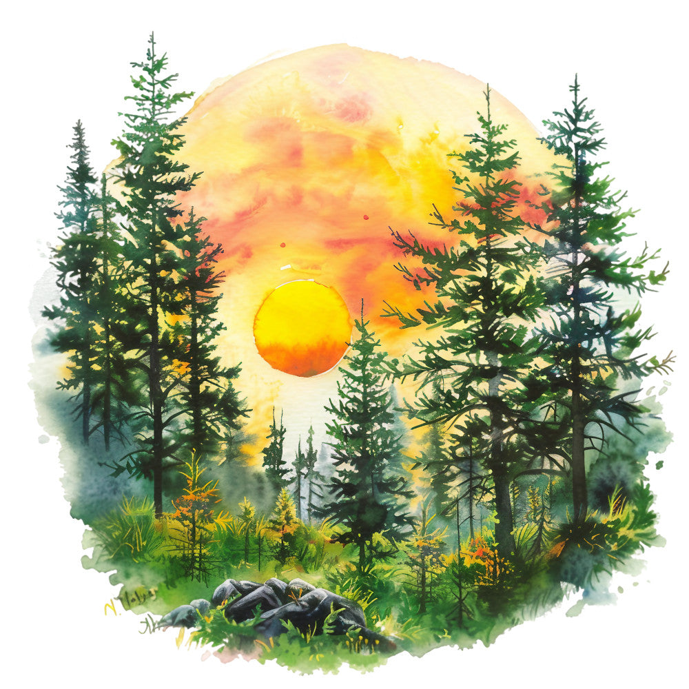 Watercolor Summer Landscapes Fabric Panel 14