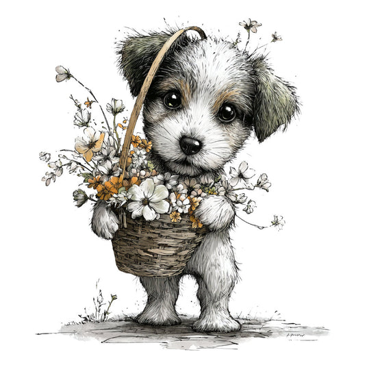 Whimsical Spring Dogs Fabric Panel 45