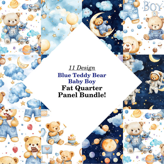 Blue Teddy Bear Baby Boy Fat Quarter Bundle