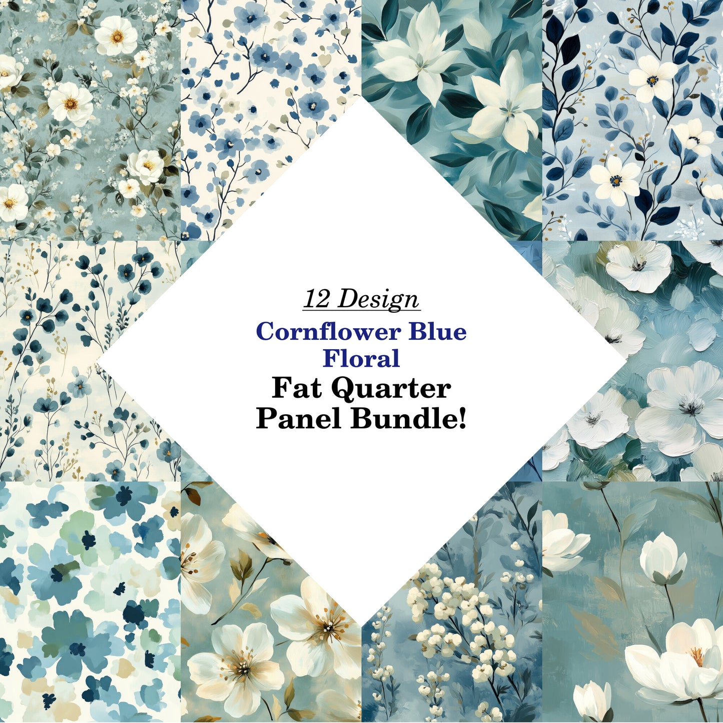 Cornflower Blue Floral Fat Quarter Bundle
