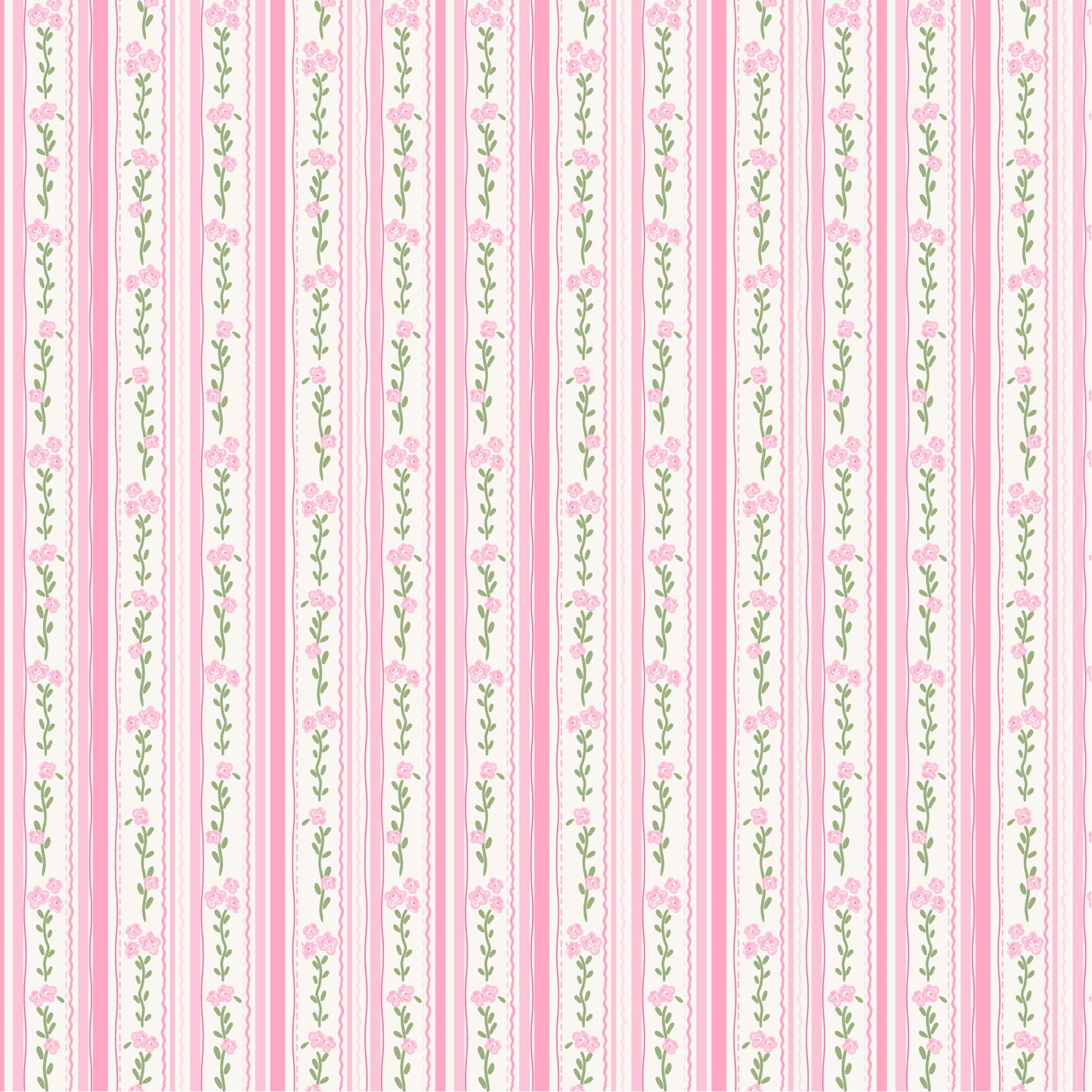 Pink Floral Stripe Pattern 1 Quilting Cotton Fabric