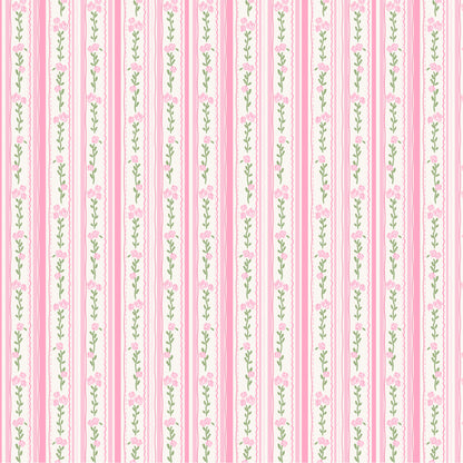Pink Floral Stripe Pattern 1 Quilting Cotton Fabric