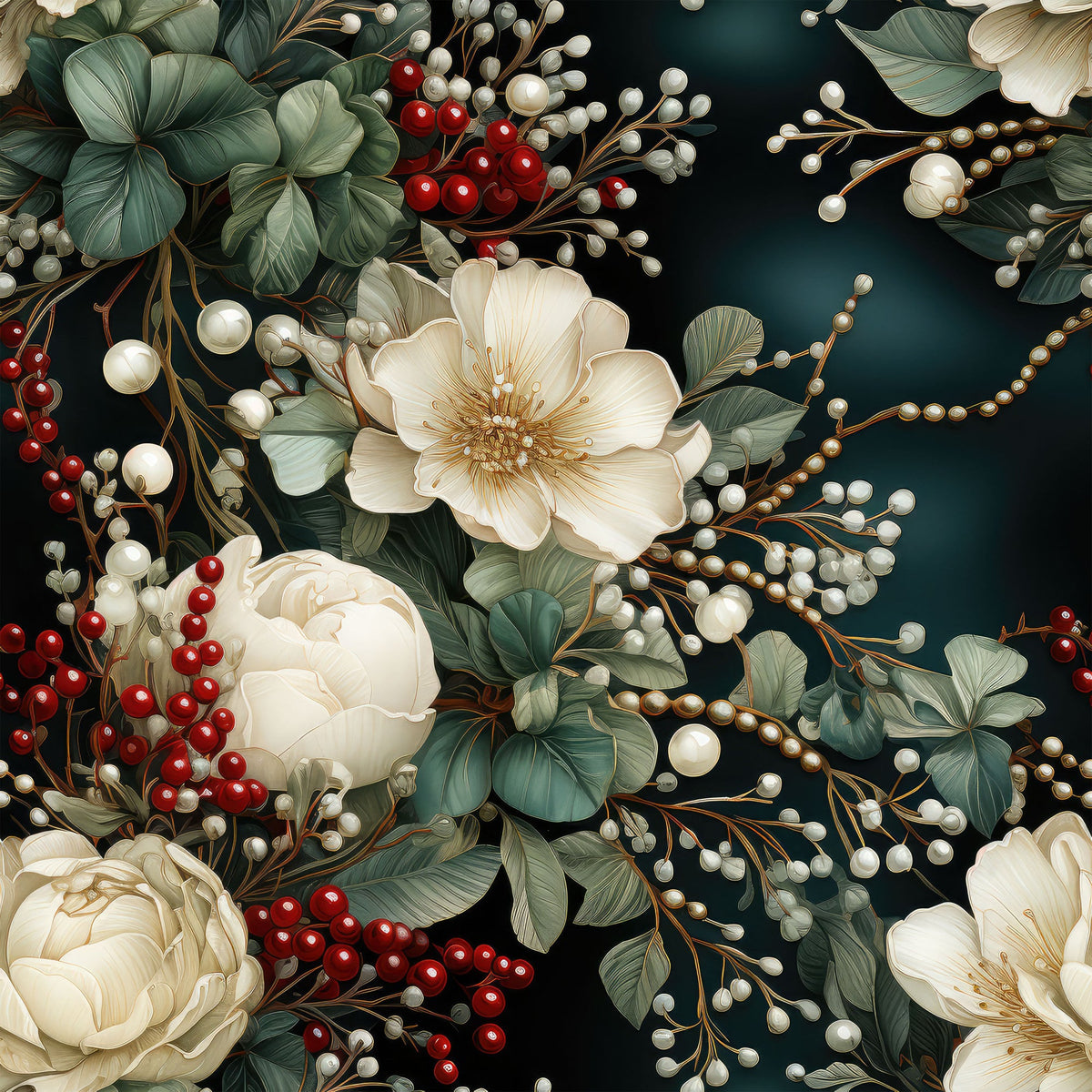 Daily Deal: Christmas Florals Pattern 4 Quilting Cotton Fabric - 45" x 2 Yards"