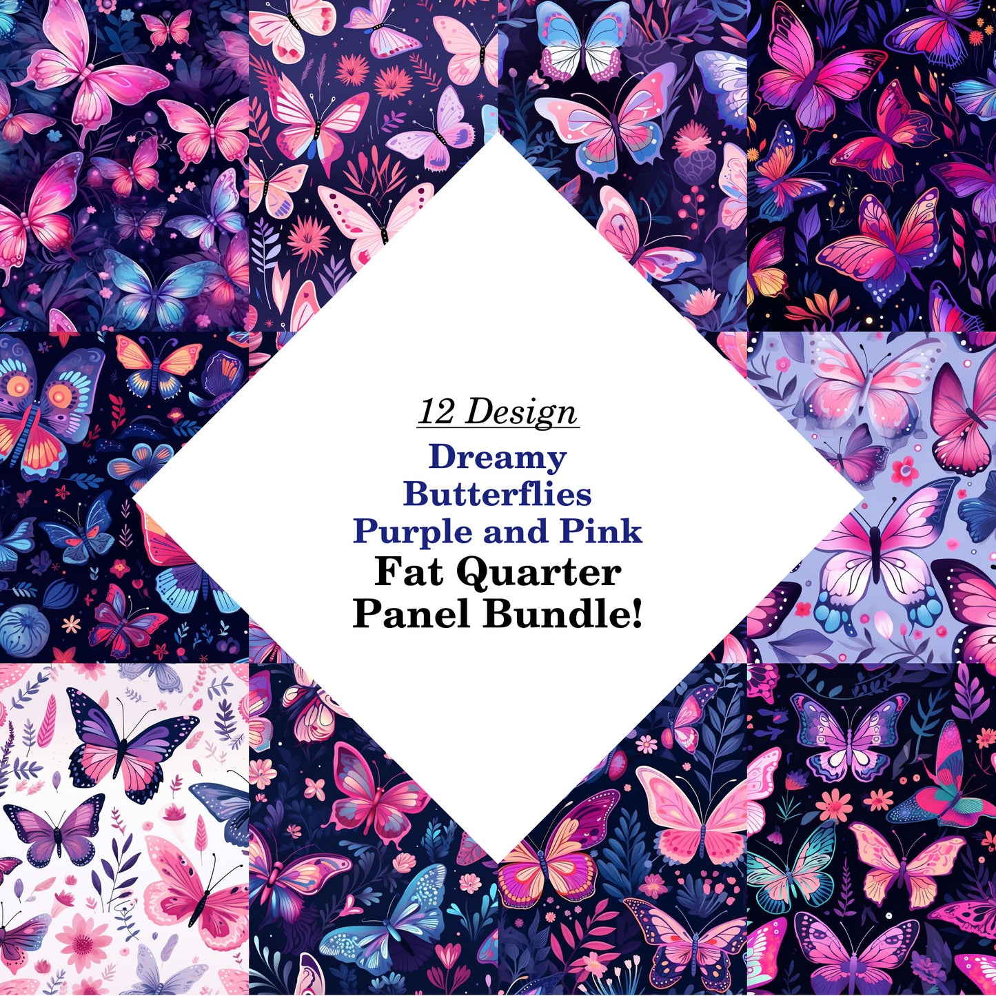 Dreamy Butterflies Purple and Pink Fat Quarter Bundle