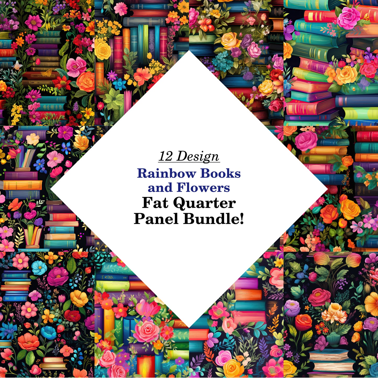 Rainbow Books and Flowers Fat Quarter Bundle