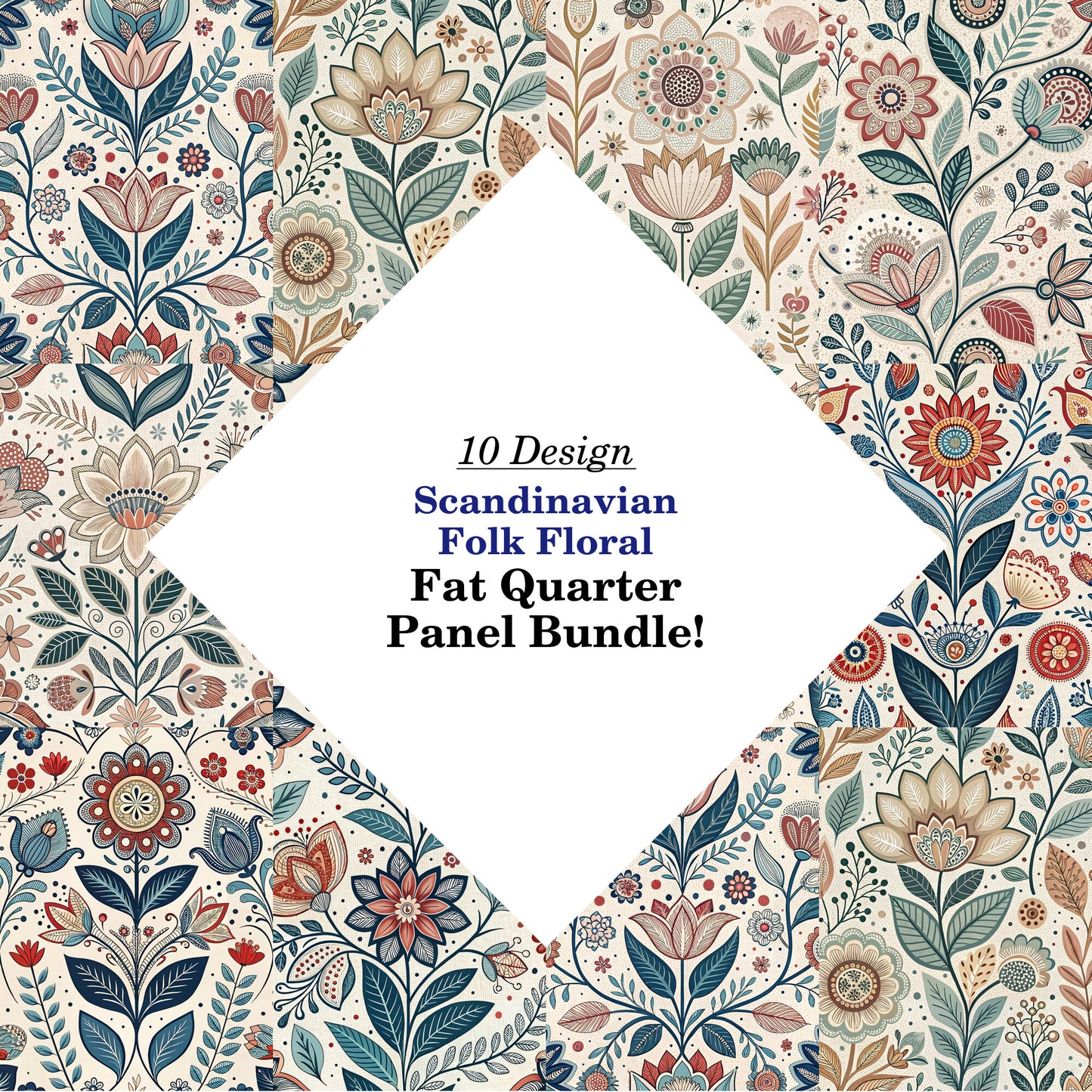 Scandinavian Folk Floral Fat Quarter Bundle
