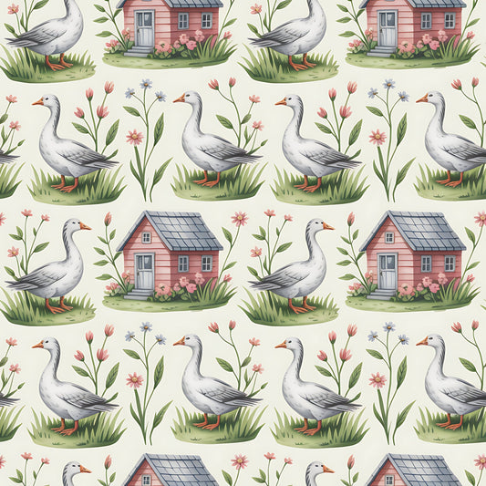 Daily Deal: Goose Cottagecore Pattern 14 Quilting Cotton Fabric - 118" x 1 Yard"