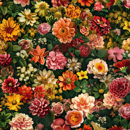 Realistic Flower Patch Pattern 17 Quilting Cotton Fabric