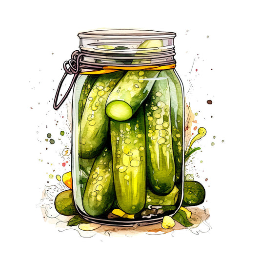 Watercolor Pickles in Jar Fabric Panel 6