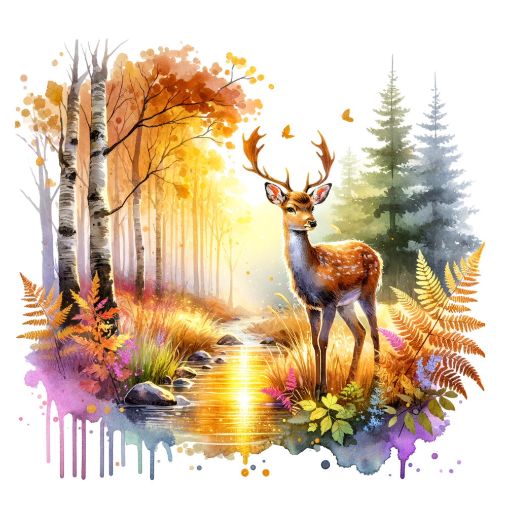 Autumn Forest Deer Fabric Panel 10