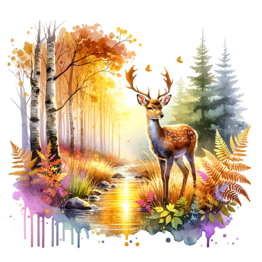 Autumn Forest Deer Fabric Panel 10